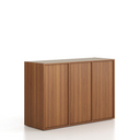 Büroschrank FRAME, niedrig, 3 Türen, 1299 x 450 x 881 mm, PUSH-lock, Nussbaum