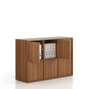 Büroschrank FRAME, niedrig, 6x Türen, 1299 x 450 x 881 mm, PUSH-lock, Nussbaum