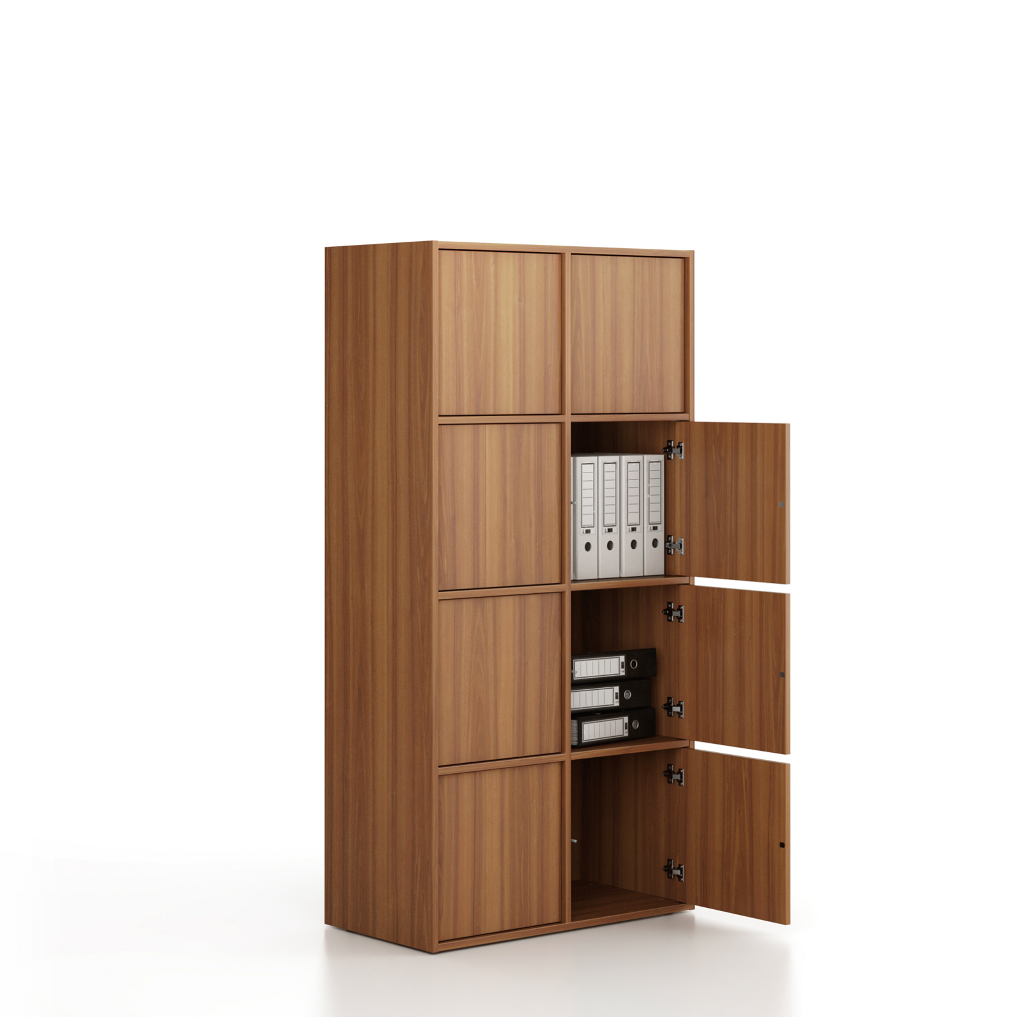 Büroschrank FRAME, niedrig, 8x Türen, 872 x 450 x 1735 mm, PUSH-lock, Nussbaum