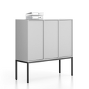 Büroschrank FRAME, niedrig, schwarz Gestell, 3x Türen, 1299 x 450 x 1331 mm, PUSH-lock, grau