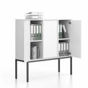 Büroschrank FRAME, niedrig, schwarz Gestell, 3x Türen, 1299 x 450 x 1331 mm, PUSH-lock, weiß
