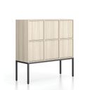 Büroschrank FRAME, niedrig, schwarz Gestell, 6x Türen, 1299 x 450 x 1331 mm, PUSH-lock, Eiche natur
