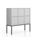 Büroschrank FRAME, niedrig, schwarz Gestell, 6x Türen, 1299 x 450 x 1331 mm, PUSH-lock, grau