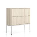 Büroschrank FRAME, niedrig, weißes Gestell, 6x Türen, 1299 x 450 x 1331 mm, PUSH-lock, Eiche natur