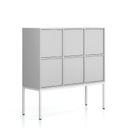 Büroschrank FRAME, niedrig, weißes Gestell, 6x Türen, 1299 x 450 x 1331 mm, PUSH-lock, grau