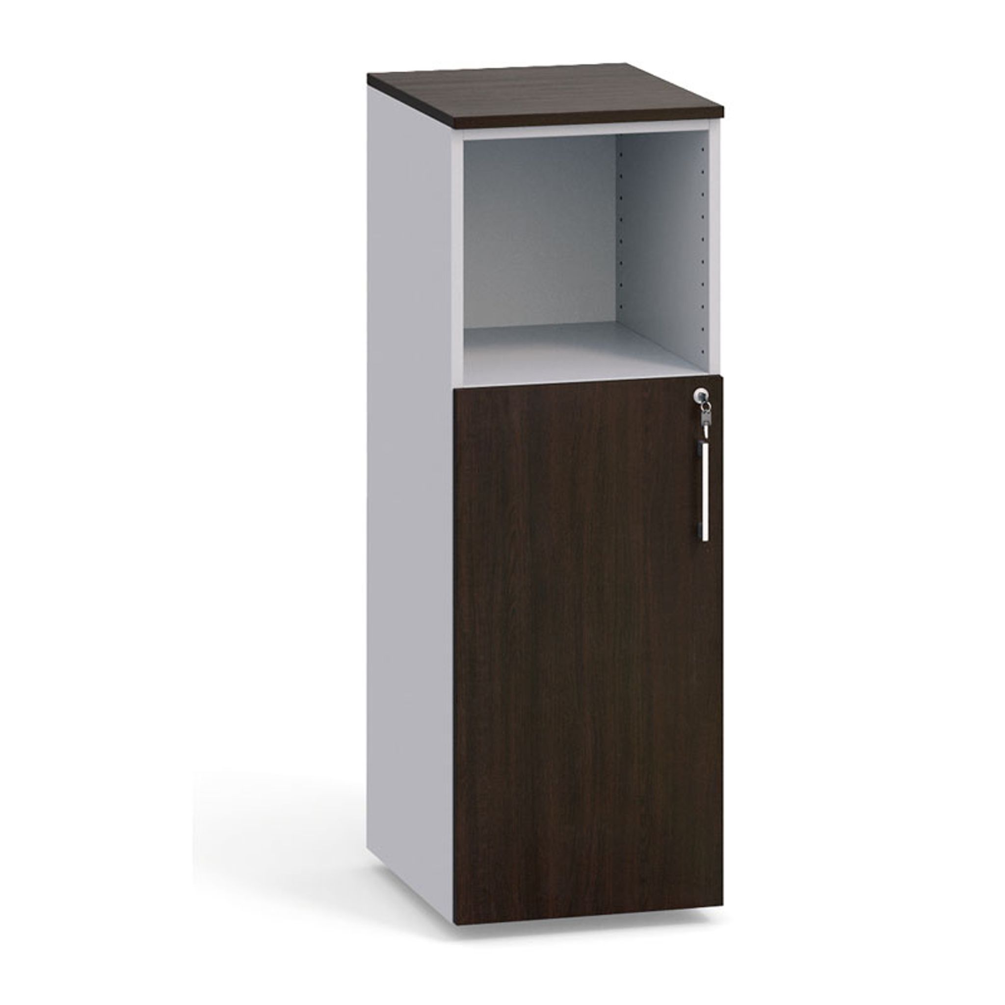 Büroschrank kombiniert mit Tür PRIMO, 1087 x 400 x 420 mm, grau / Wenge