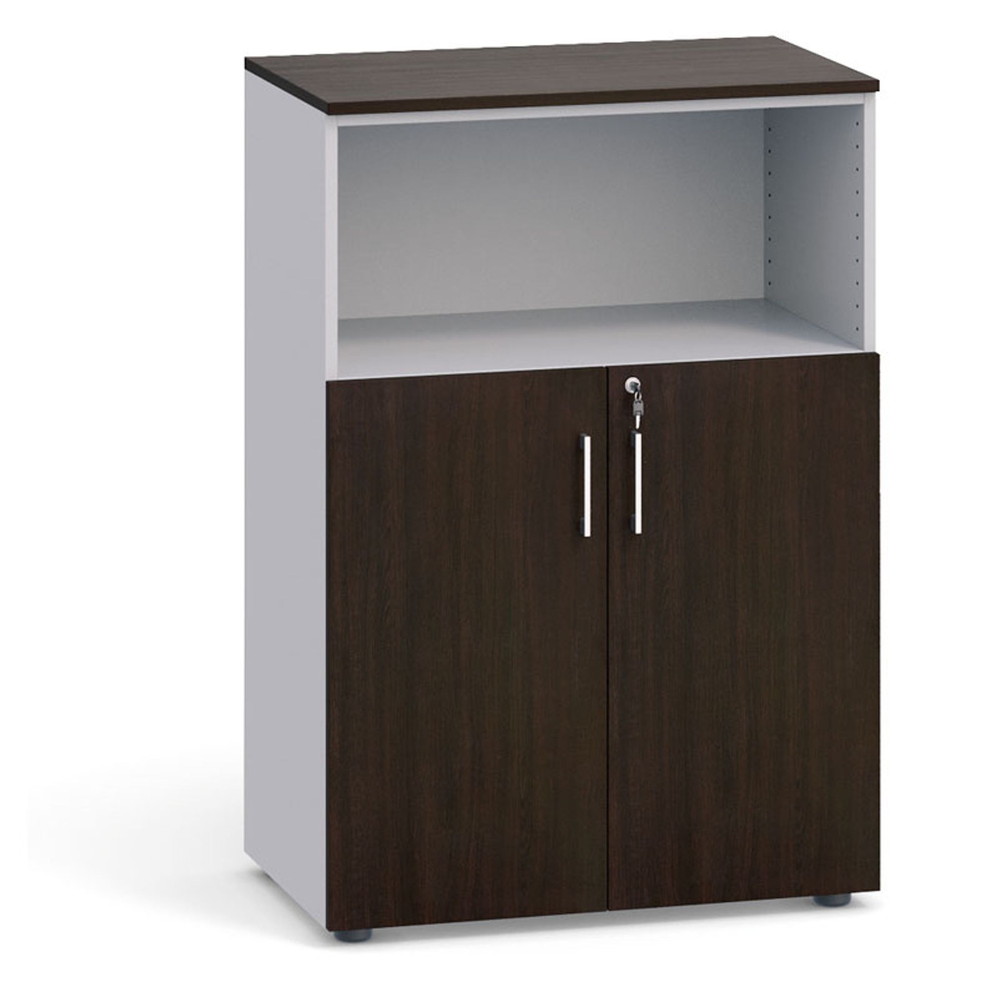 Büroschrank kombiniert PRIMO 2023, 1087 x 800 x 420 mm, grau / Wenge