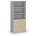 Büroschrank mit kombinierten Schubladen PRIMO GRAY, 1781 x 800 x 420 mm grau/Eiche natur