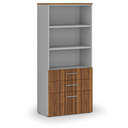 Büroschrank mit kombinierten Schubladen PRIMO GRAY, 1781 x 800 x 420 mm, grau/Nussbaum