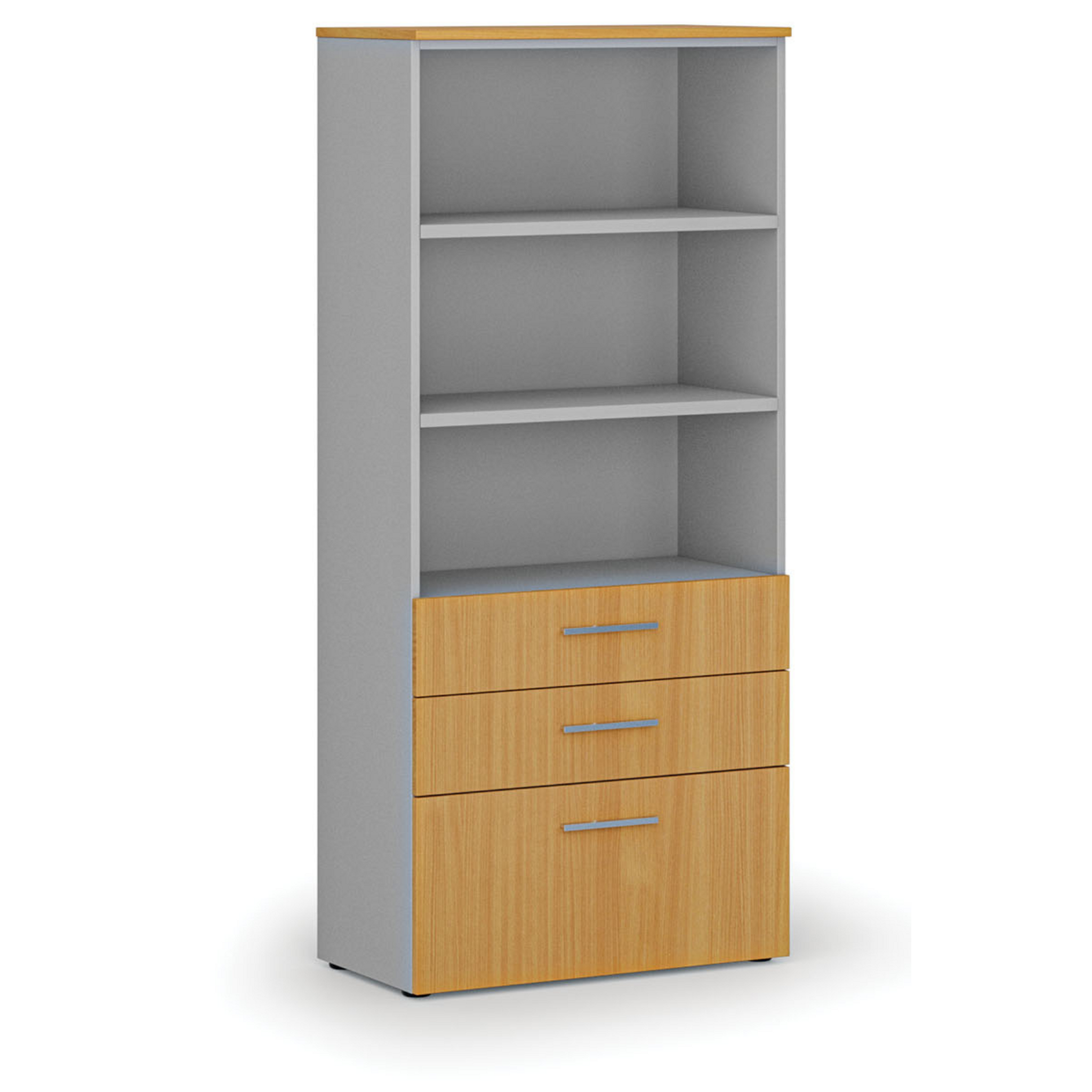 Büroschrank mit kombinierten Schubladen PRIMO GRAY, 800 x 420 x 1781 mm grau/Buche