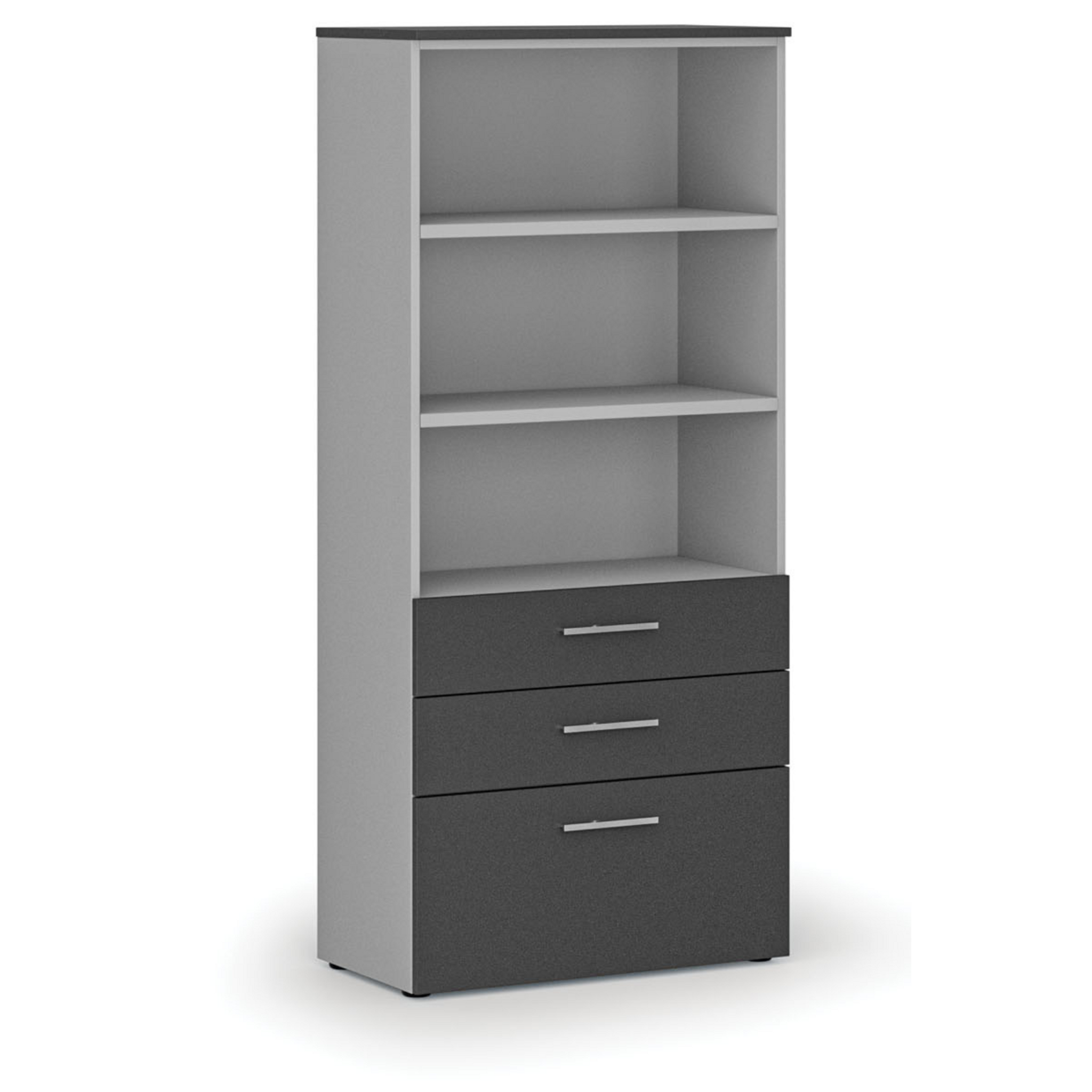 Büroschrank mit kombinierten Schubladen PRIMO GRAY, 800 x 420 x 1781 mm, grau/Graphit