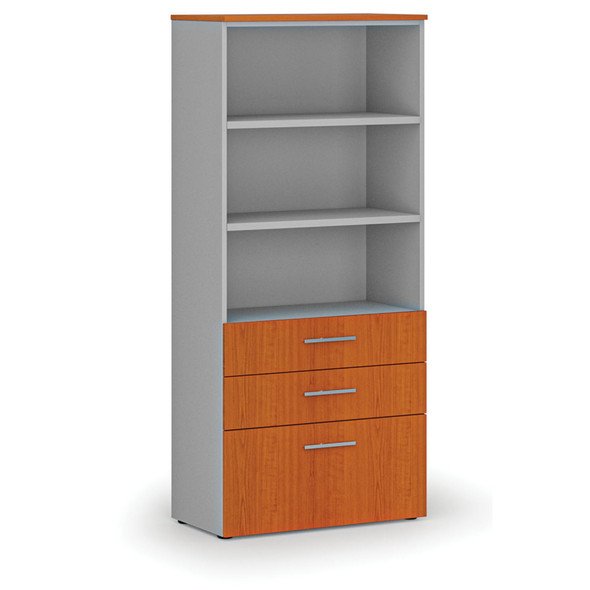 Büroschrank mit kombinierten Schubladen PRIMO GRAY, 800 x 420 x 1781 mm, grau/Kirschbaum