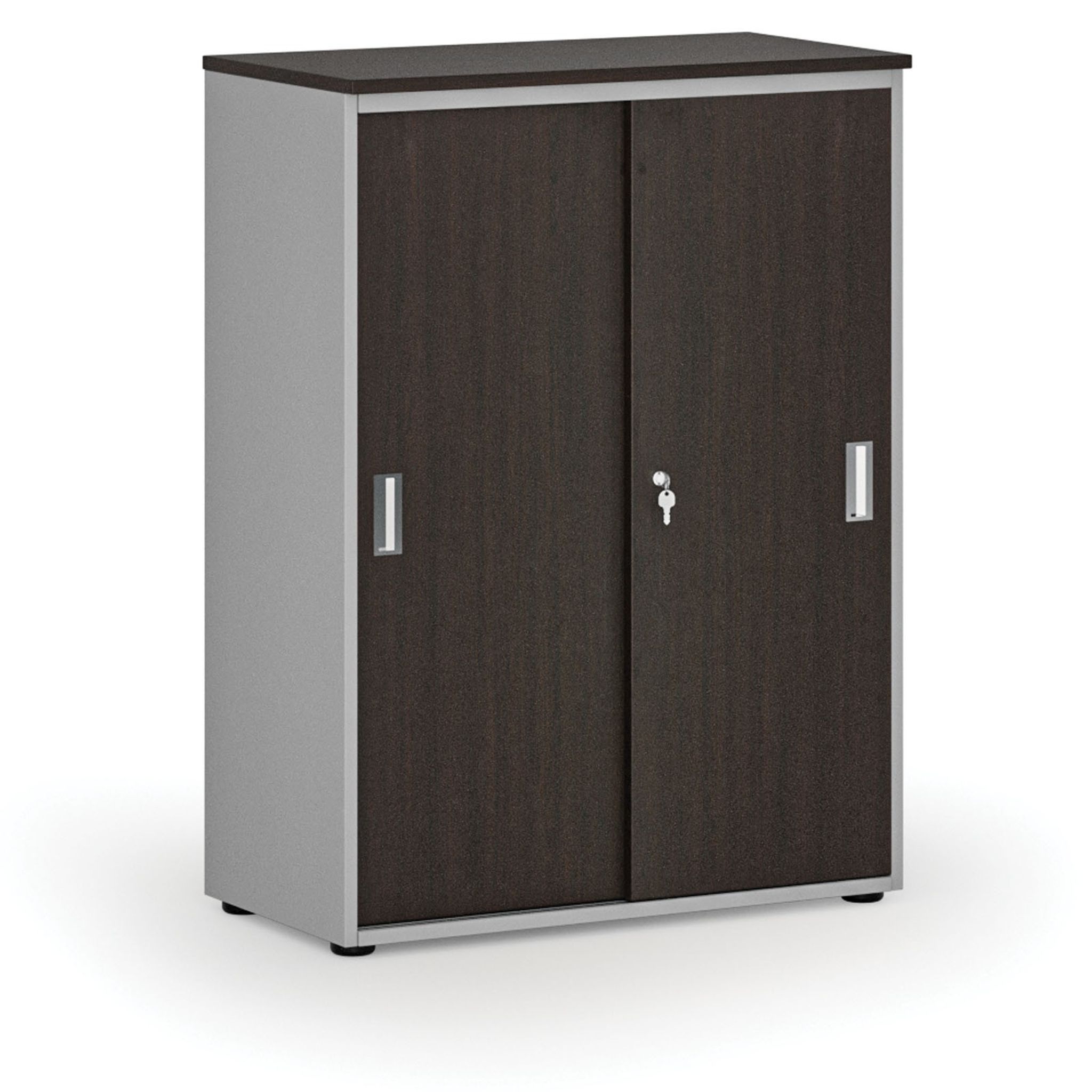 Büroschrank mit Schiebetür PRIMO GRAY, 1087 x 800 x 420 mm, grau/Wenge