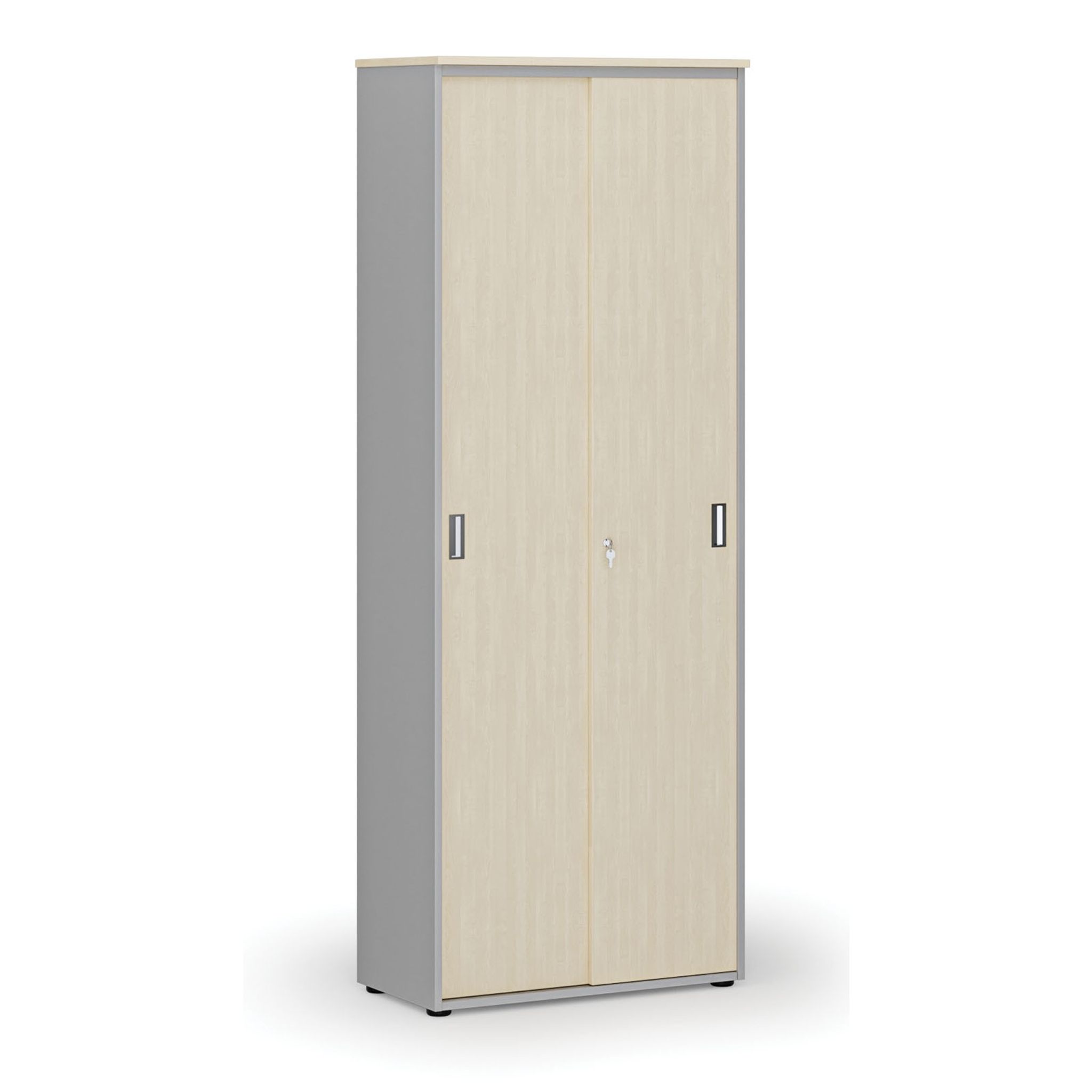 Büroschrank mit Schiebetür PRIMO GRAY, 2128 x 800 x 420 mm, grau/Birke