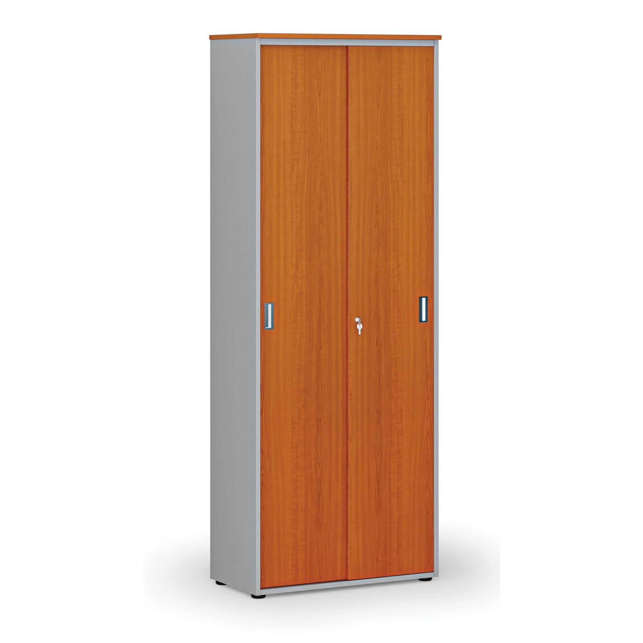 Büroschrank mit Schiebetür PRIMO GRAY, 2128 x 800 x 420 mm, grau/Kirsche