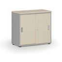 Büroschrank mit Schiebetür PRIMO GRAY, 740 x 800 x 420 mm, grau/Birke