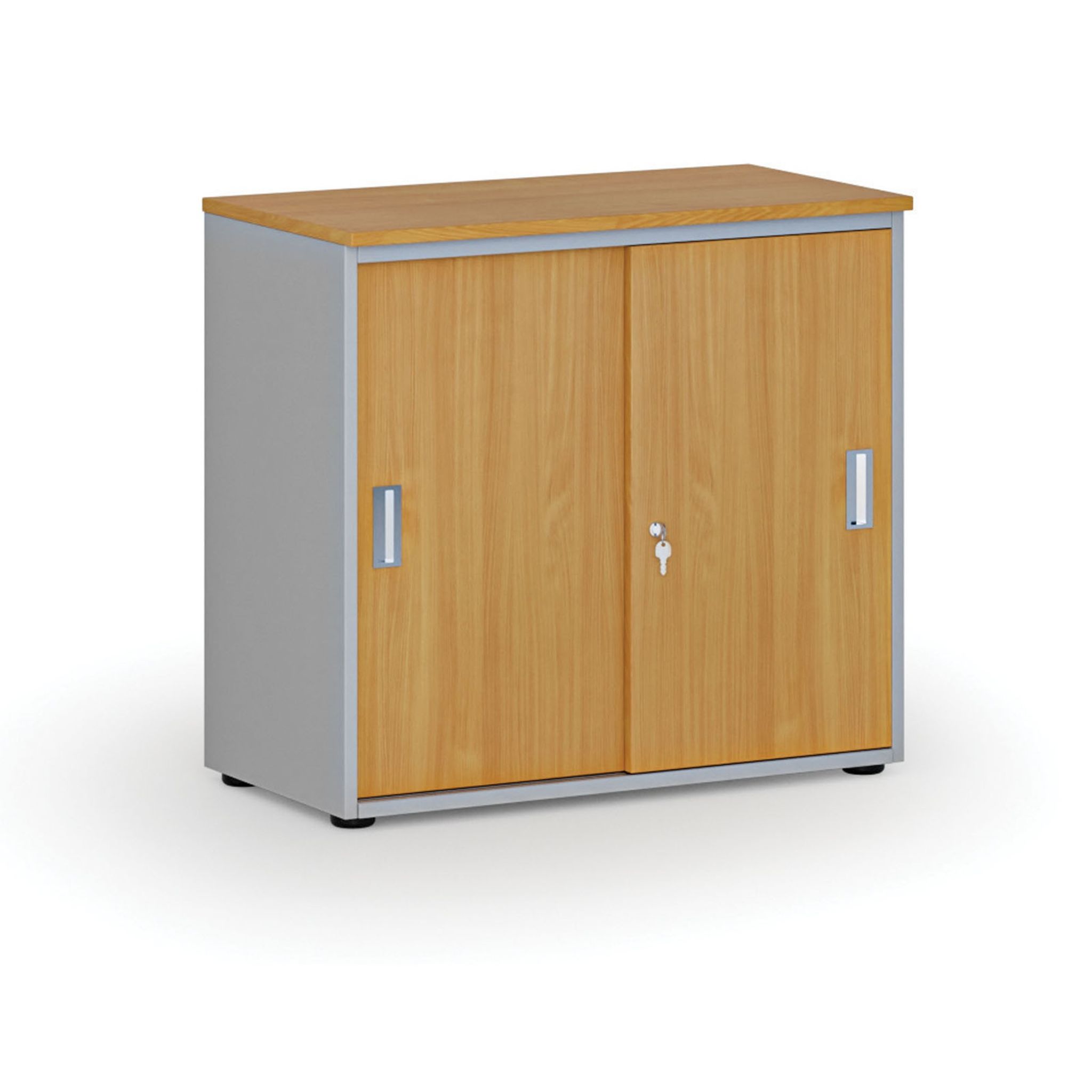 Büroschrank mit Schiebetür PRIMO GRAY, 740 x 800 x 420 mm, grau/Buche