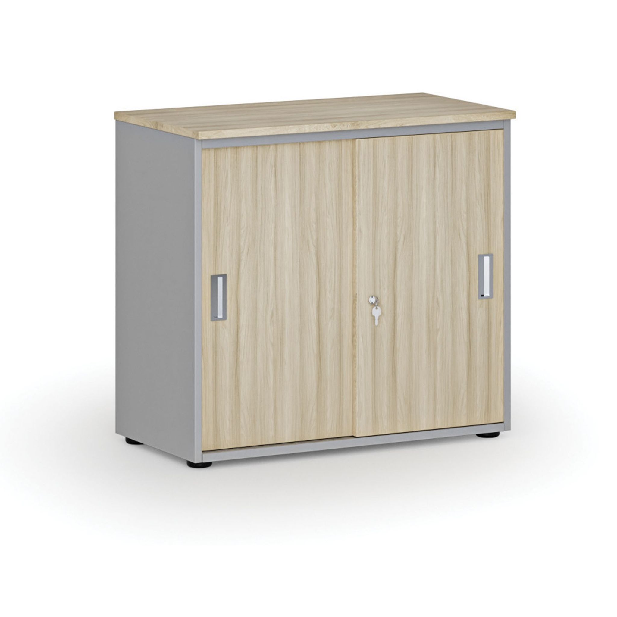 Büroschrank mit Schiebetür PRIMO GRAY, 740 x 800 x 420 mm, grau/natur Eiche