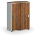 Büroschrank mit Schiebetür PRIMO GRAY, 800 x 420 x 1087 mm, grau/Nussbaum
