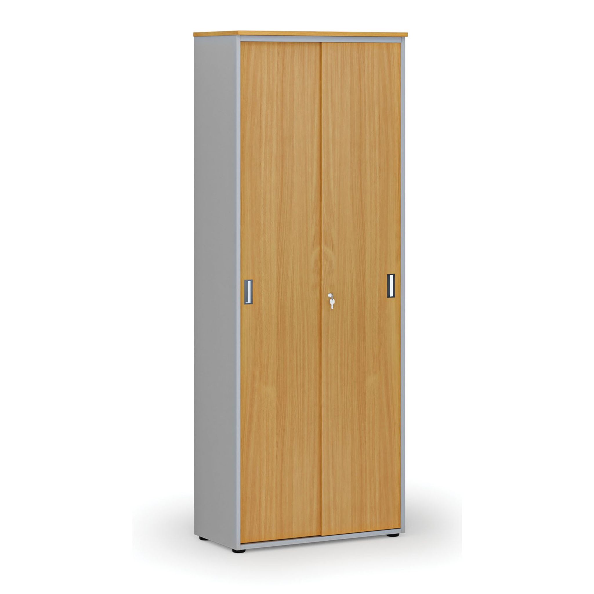 Büroschrank mit Schiebetür PRIMO GRAY, 800 x 420 x 2128 mm, grau/Buche
