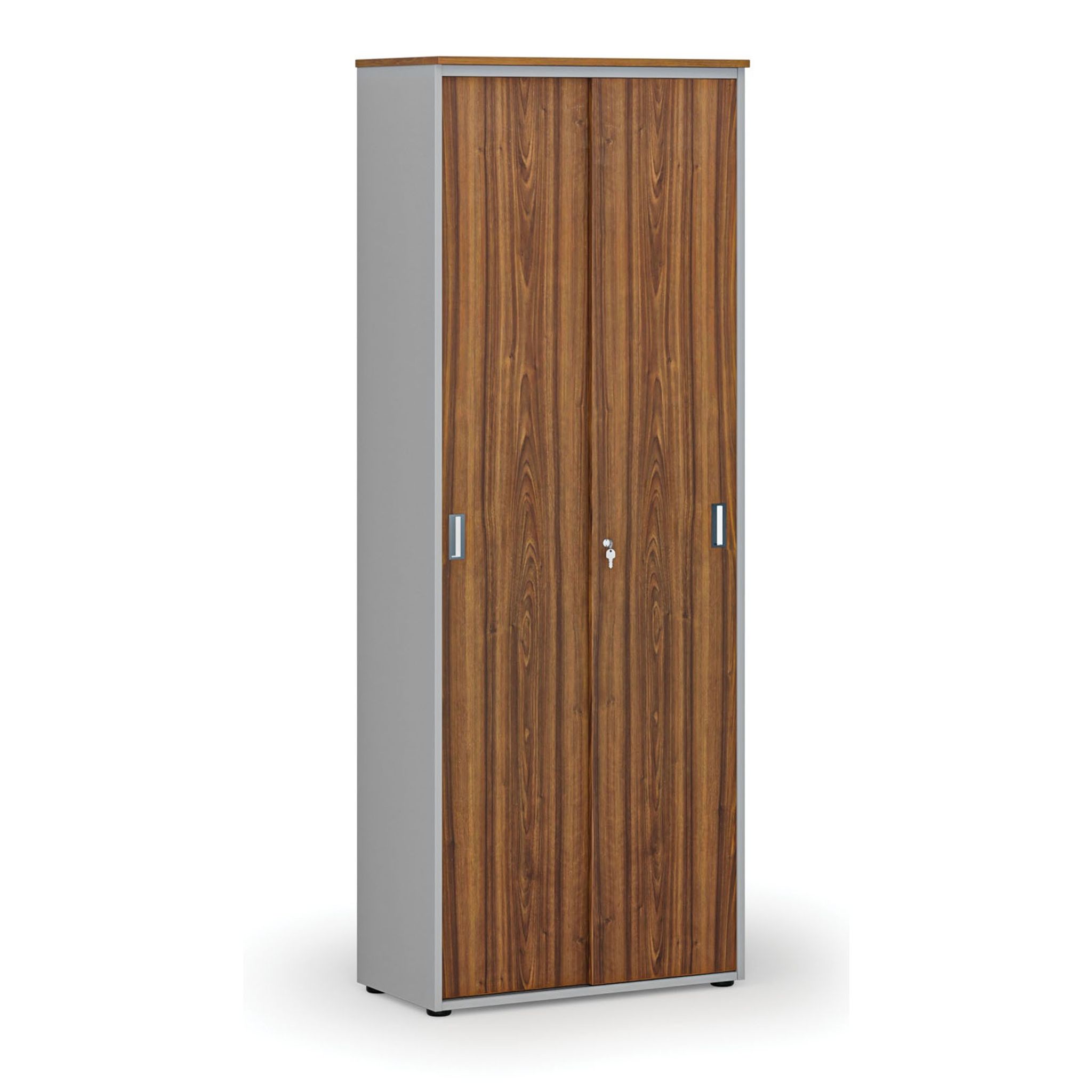 Büroschrank mit Schiebetür PRIMO GRAY, 800 x 420 x 2128 mm, grau/Nussbaum