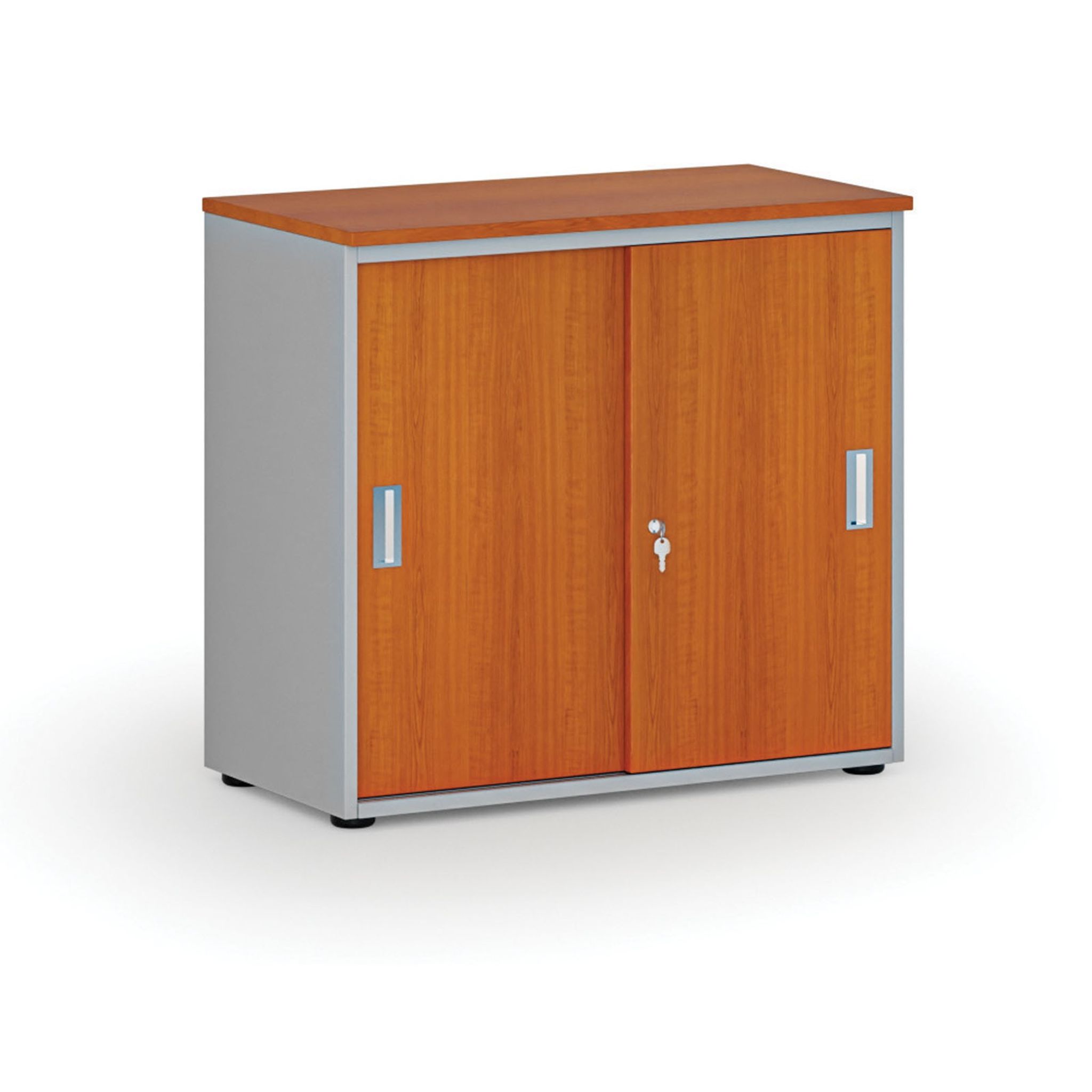 Büroschrank mit Schiebetür PRIMO GRAY, 800 x 420 x 740 mm, grau/Kirsche
