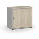Büroschrank mit Schiebetür PRIMO GRAY, 800 x 420 x 740 mm, grau/natur Eiche