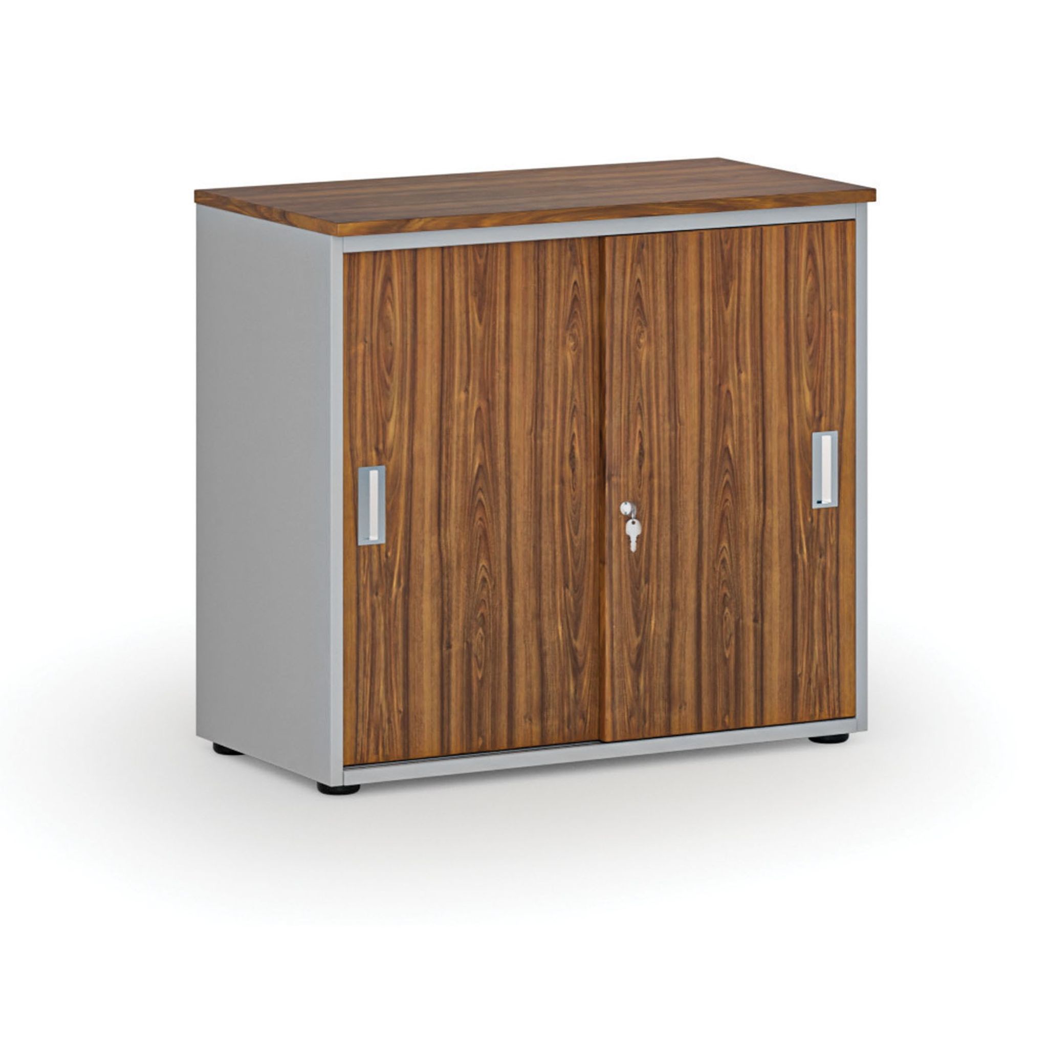 Büroschrank mit Schiebetür PRIMO GRAY, 800 x 420 x 740 mm, grau/Nussbaum