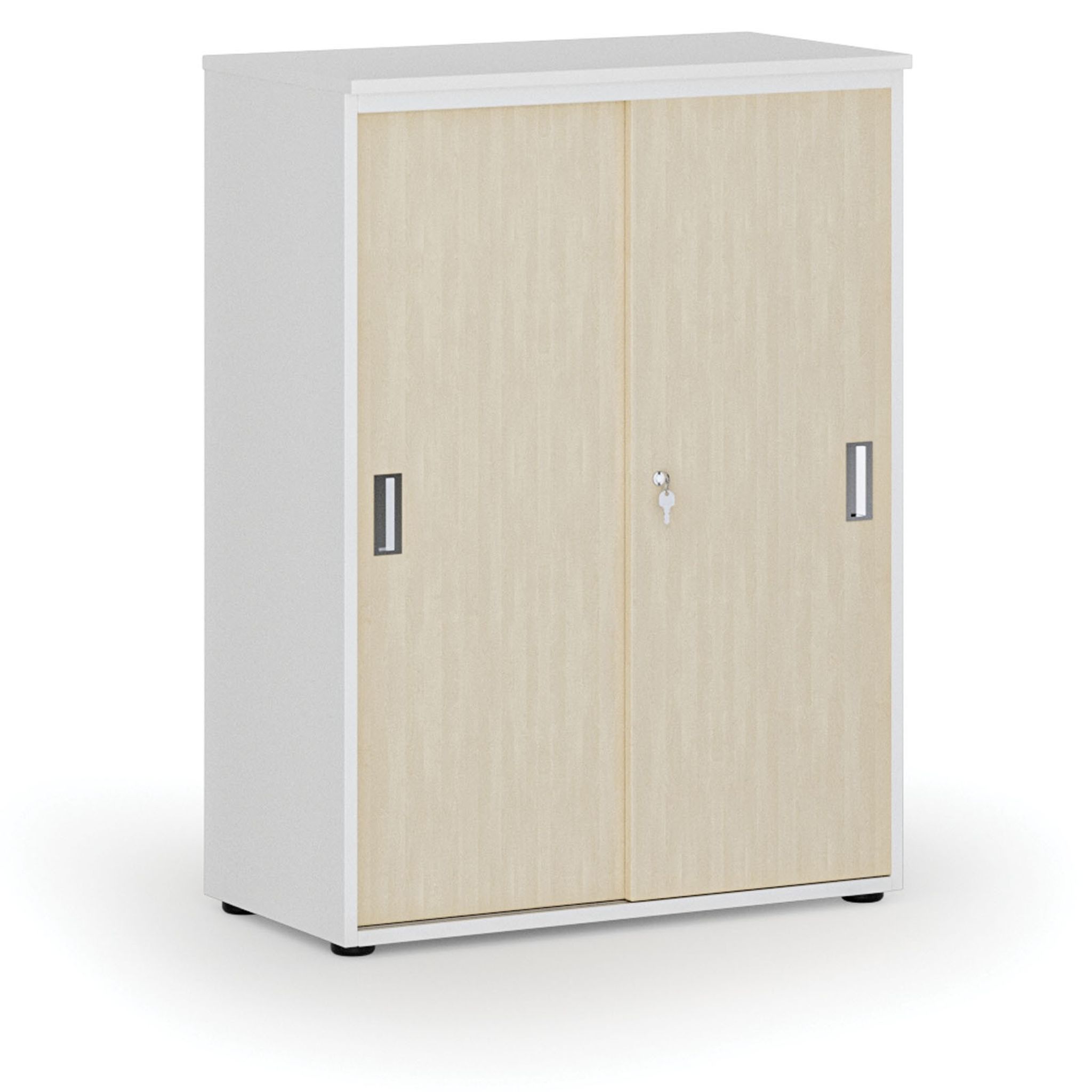 Büroschrank mit Schiebetür PRIMO WHITE, 1087 x 800 x 420 mm, Weiß/Birke