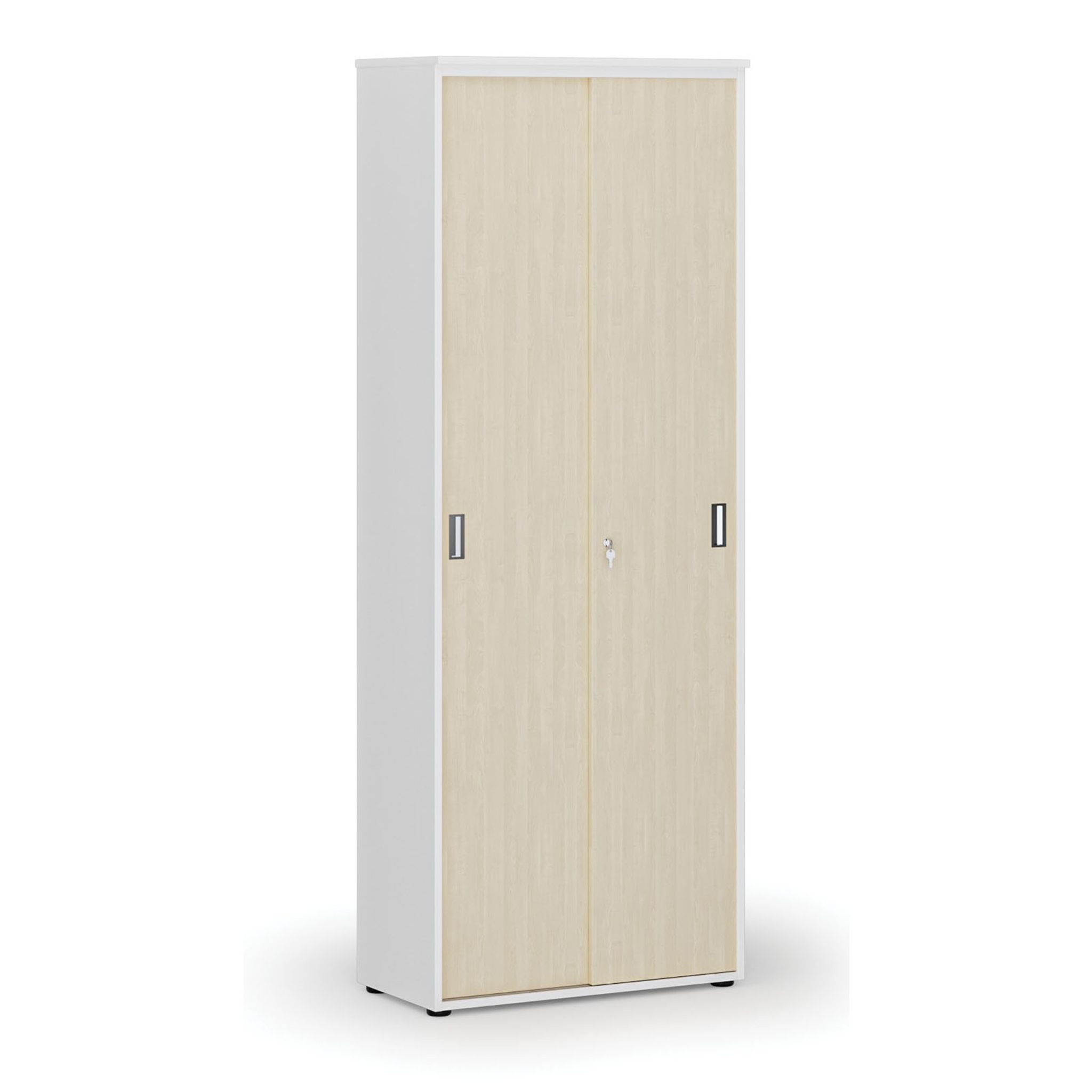 Büroschrank mit Schiebetür PRIMO WHITE, 2128 x 800 x 420 mm, Weiß/Birke