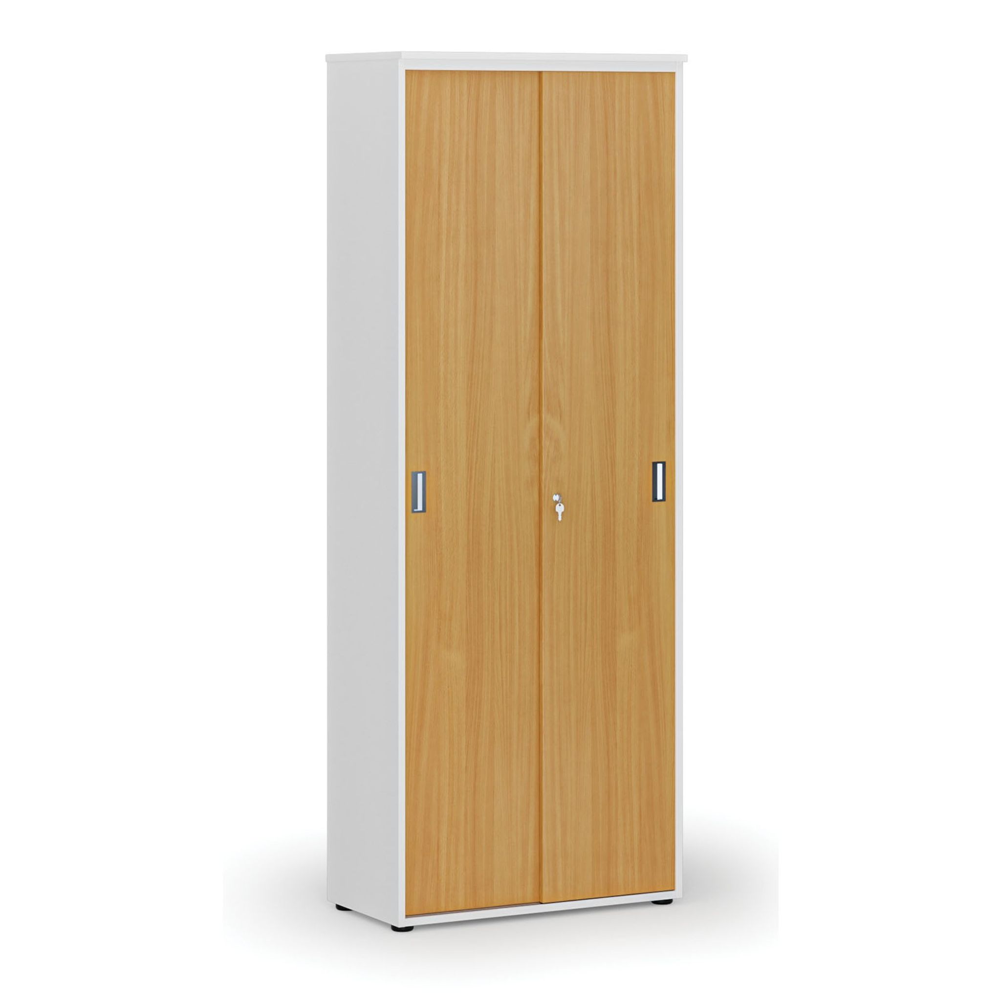Büroschrank mit Schiebetür PRIMO WHITE, 2128 x 800 x 420 mm, Weiß/Buche