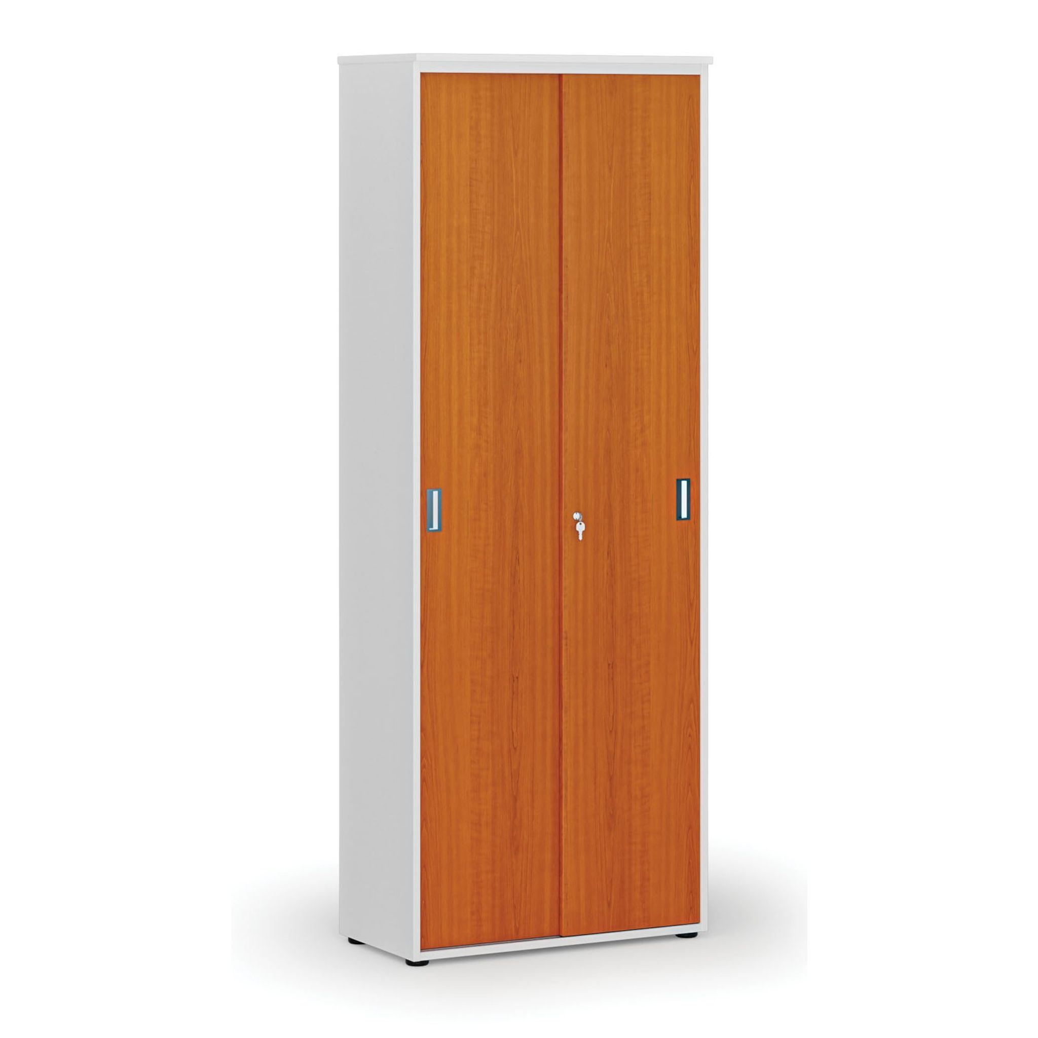 Büroschrank mit Schiebetür PRIMO WHITE, 2128 x 800 x 420 mm, weiß/Kirsche