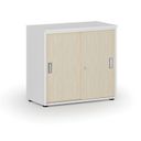 Büroschrank mit Schiebetür PRIMO WHITE, 740 x 800 x 420 mm, Weiß/Birke