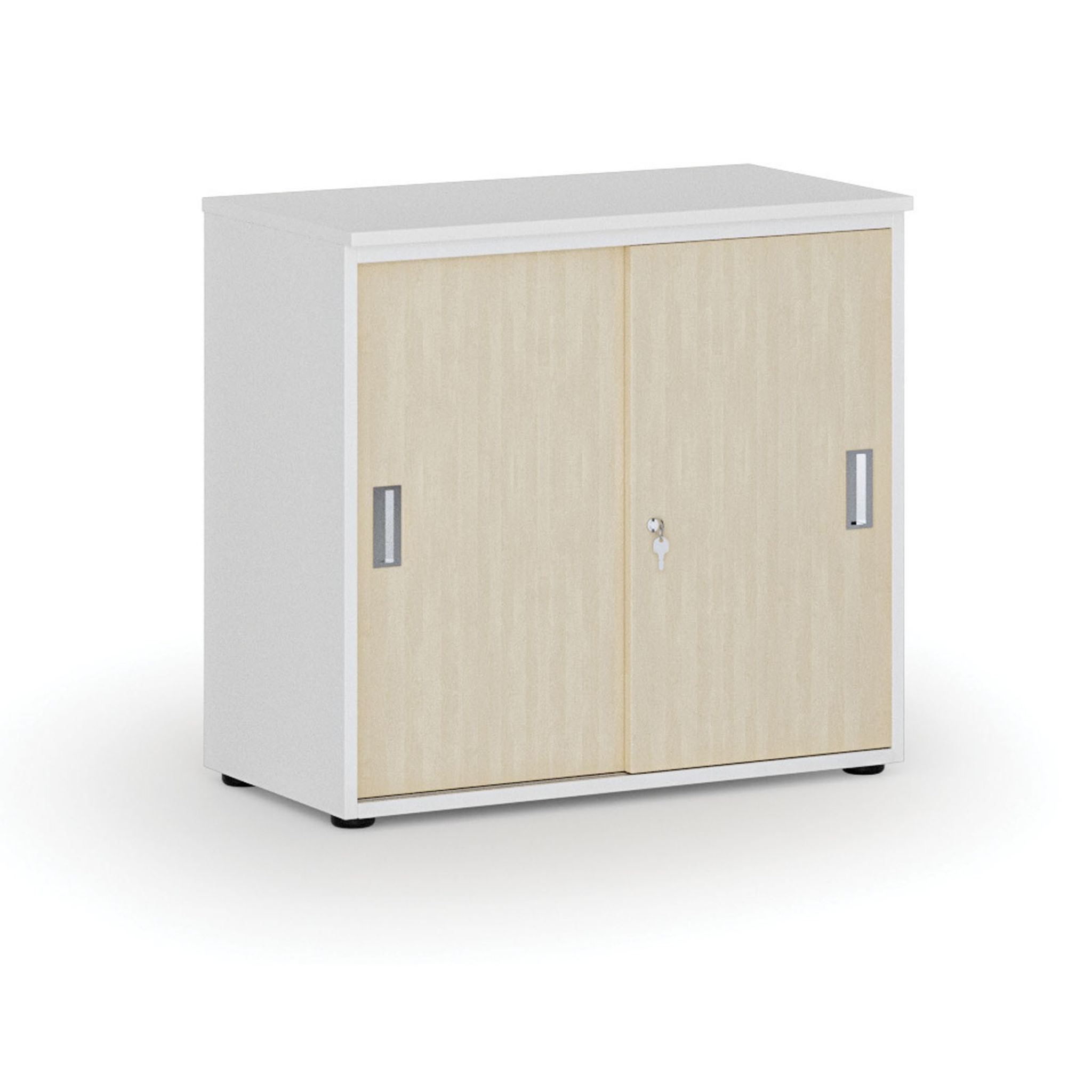 Büroschrank mit Schiebetür PRIMO WHITE, 740 x 800 x 420 mm, Weiß/Birke