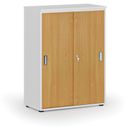 Büroschrank mit Schiebetür PRIMO WHITE, 800 x 420 x 1087 mm, Weiß/Buche