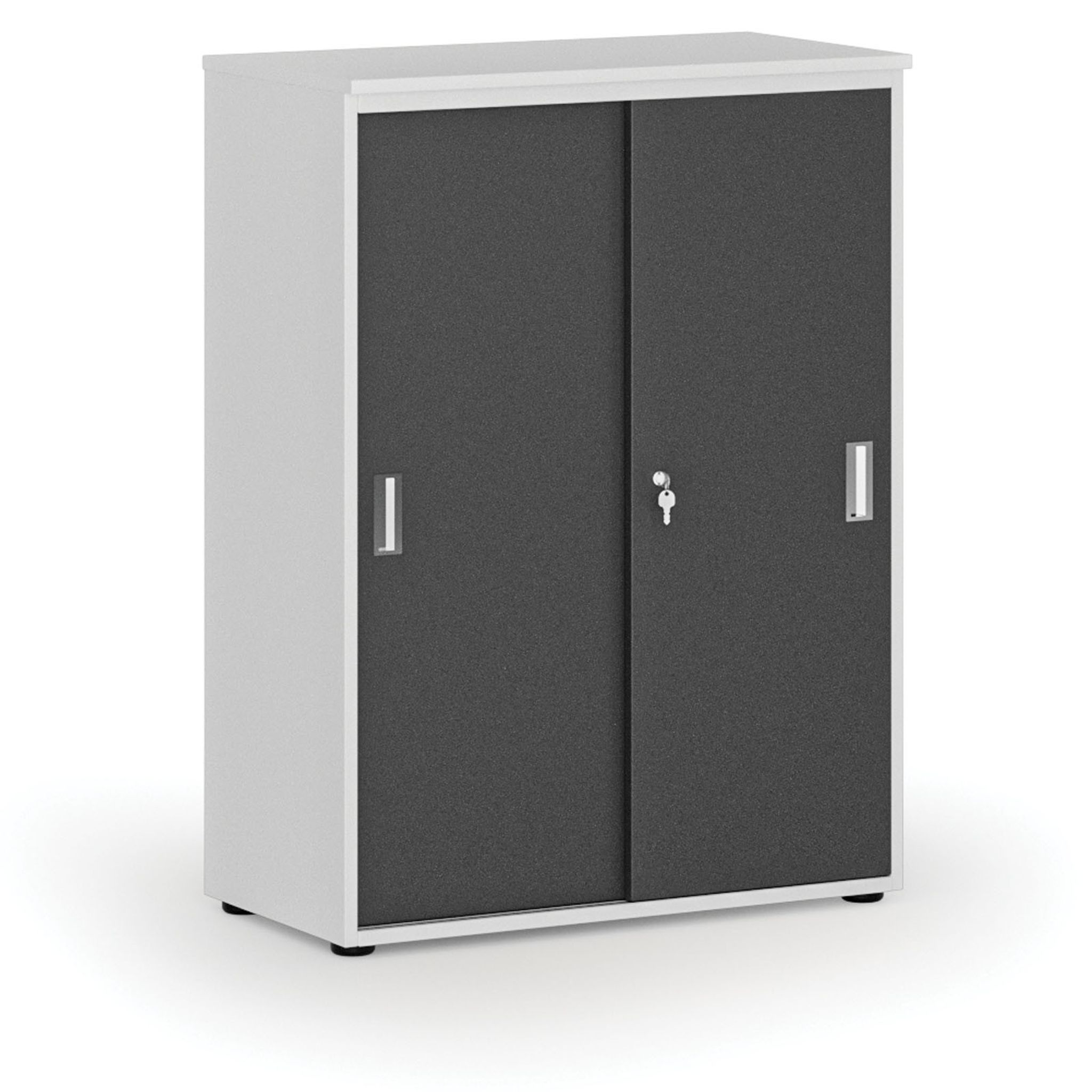 Büroschrank mit Schiebetür PRIMO WHITE, 800 x 420 x 1087 mm, weiß/Graphit