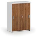 Büroschrank mit Schiebetür PRIMO WHITE, 800 x 420 x 1087 mm, Weiß/Nussbaum