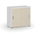 Büroschrank mit Schiebetür PRIMO WHITE, 800 x 420 x 740 mm, Weiß/Birke