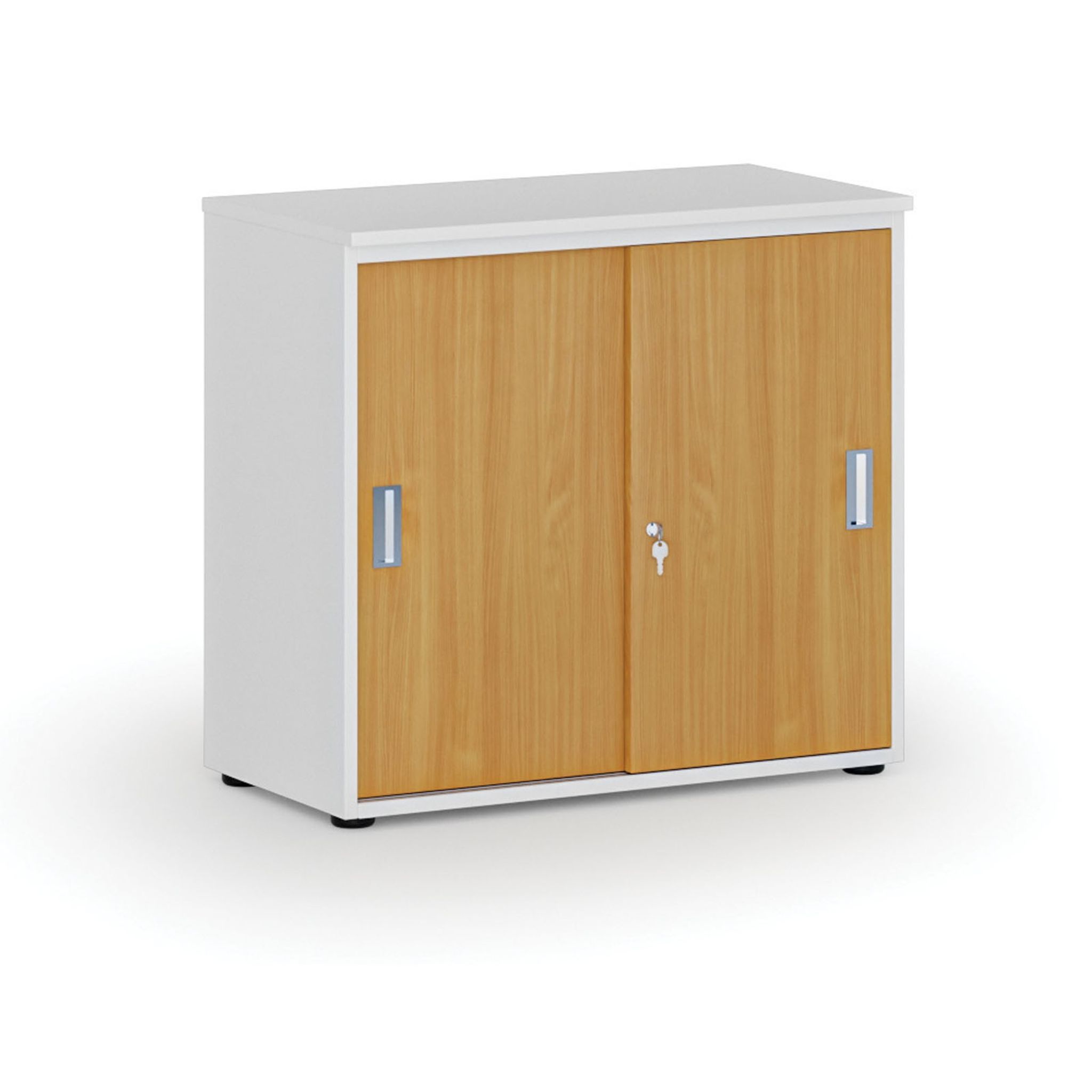 Büroschrank mit Schiebetür PRIMO WHITE, 800 x 420 x 740 mm, Weiß/Buche