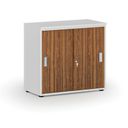 Büroschrank mit Schiebetür PRIMO WHITE, 800 x 420 x 740 mm, Weiß/Nussbaum