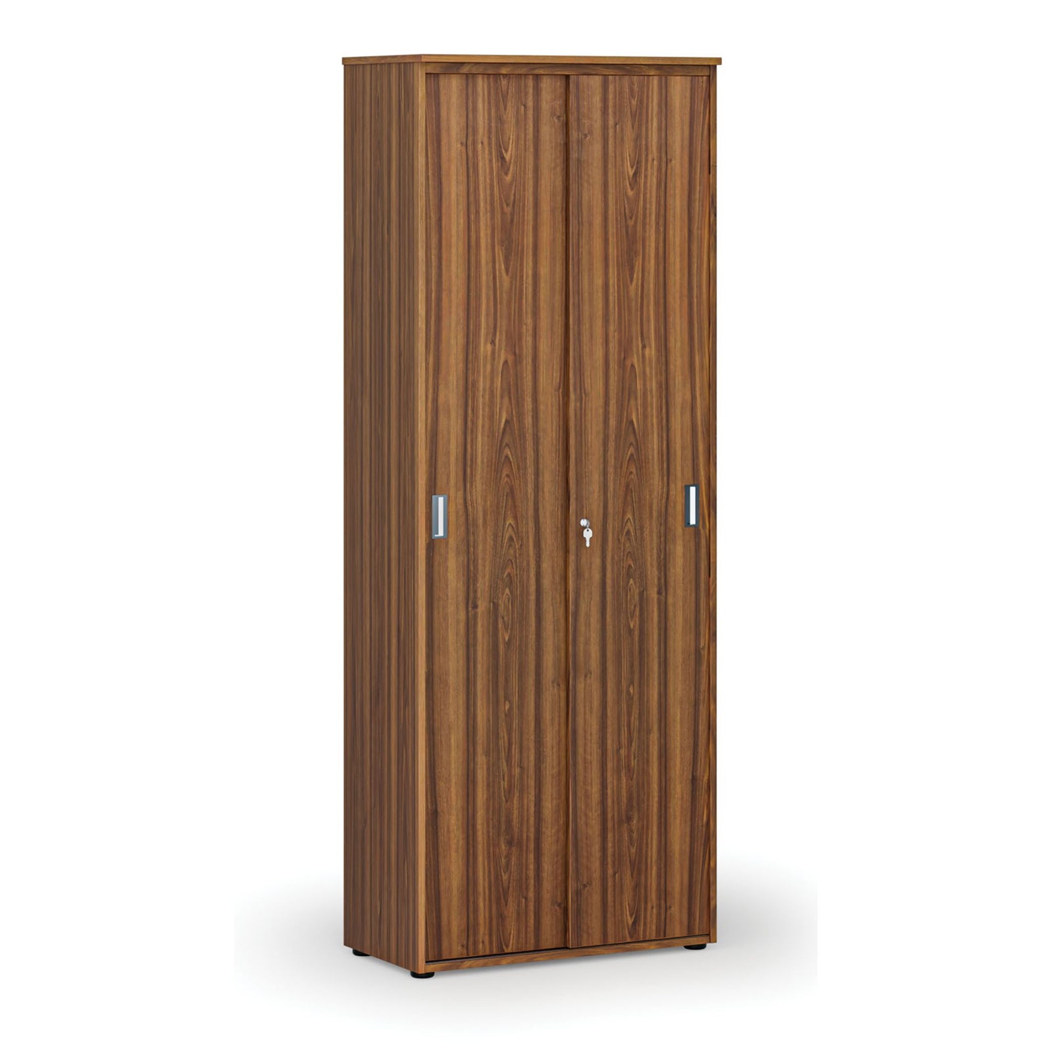 Büroschrank mit Schiebetür PRIMO WOOD, 2128 x 800 x 420 mm, Nussbaum