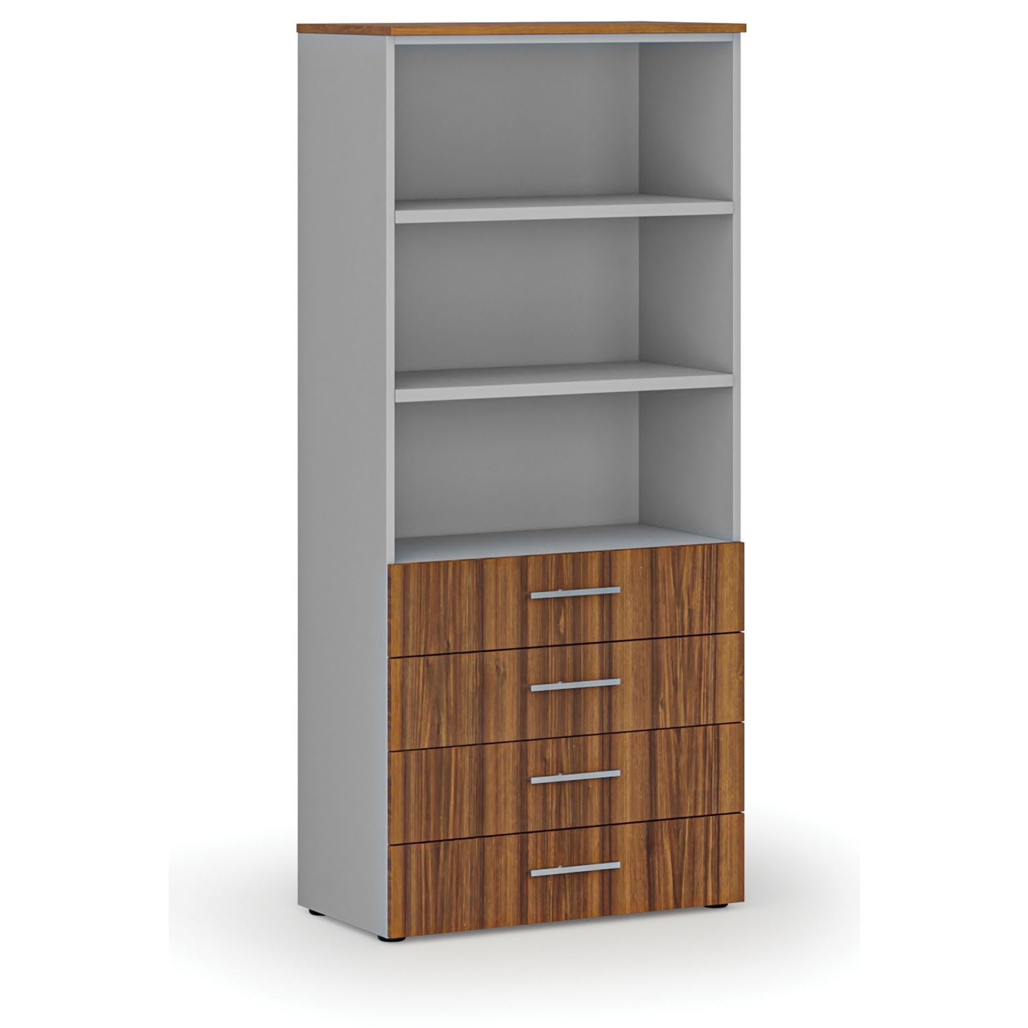 Büroschrank mit Schubladen PRIMO GRAY, 1781 x 800 x 420 mm, grau/Nussbaum