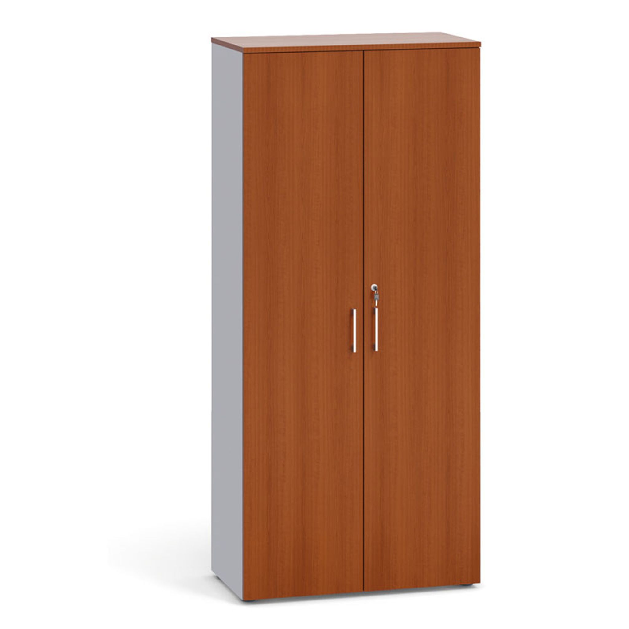 Büroschrank mit Tür PRIMO 2023, 800 x 420 x 1781 mm, grau / Kirschbaum