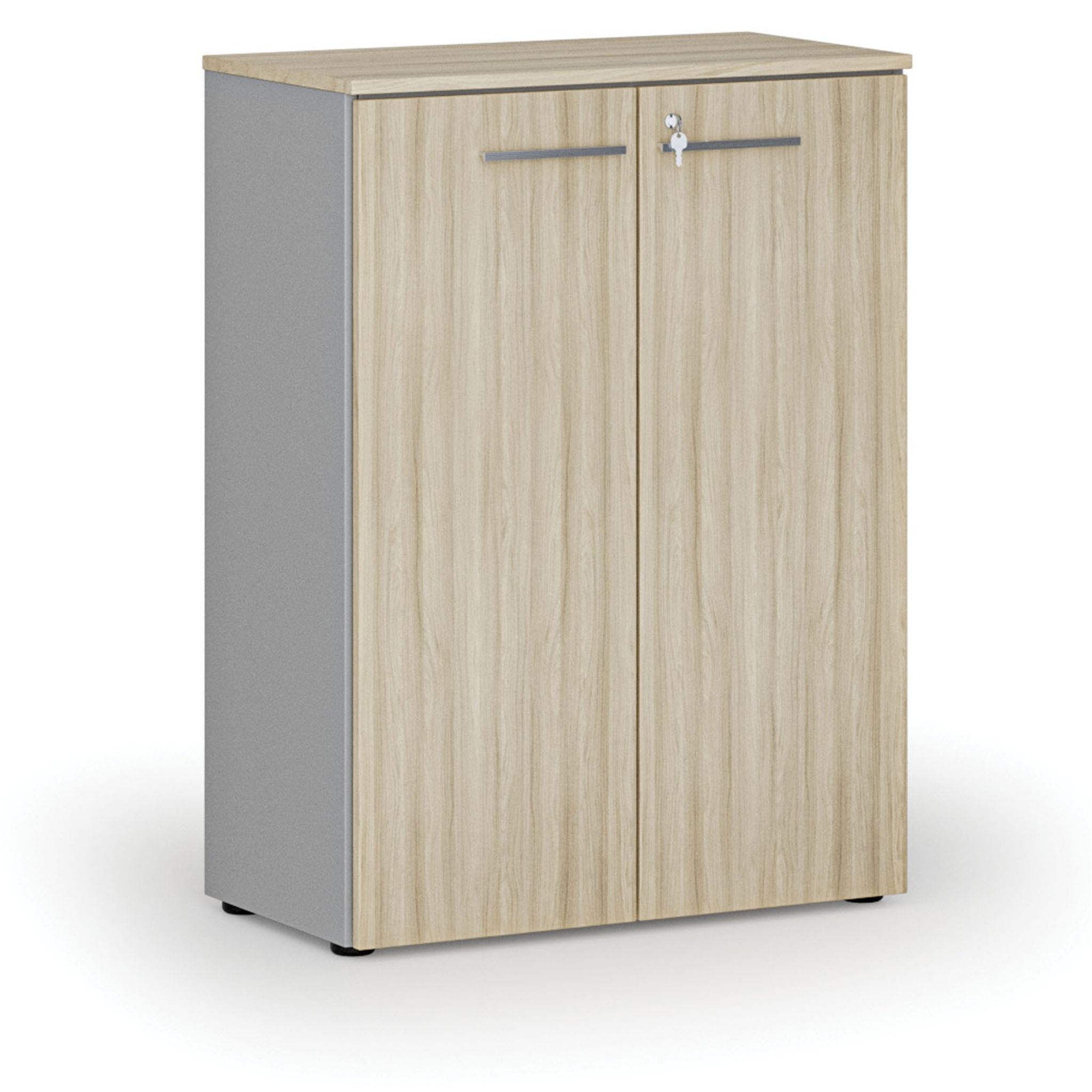 Büroschrank mit Tür PRIMO GRAY, 800 x 420 x 1087 mm, grau/natur Eiche