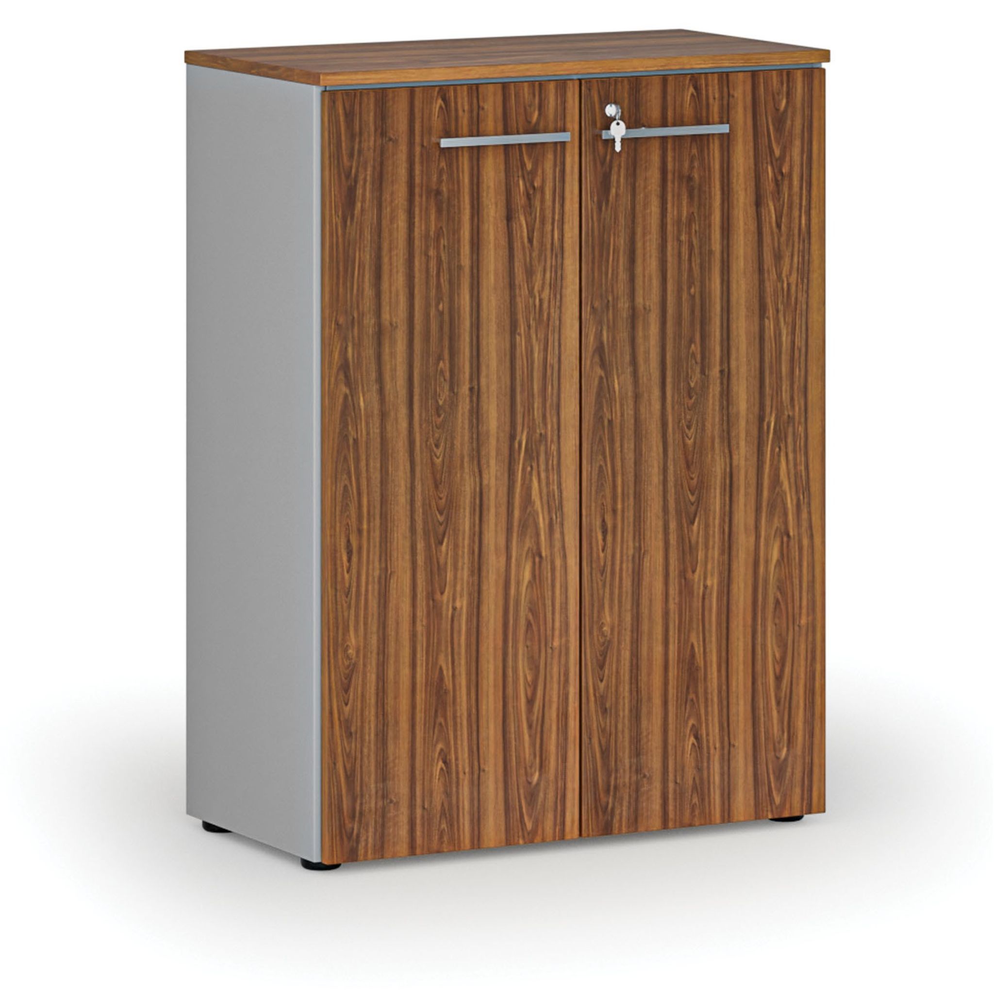 Büroschrank mit Tür PRIMO GRAY, 800 x 420 x 1087 mm, grau/Nussbaum
