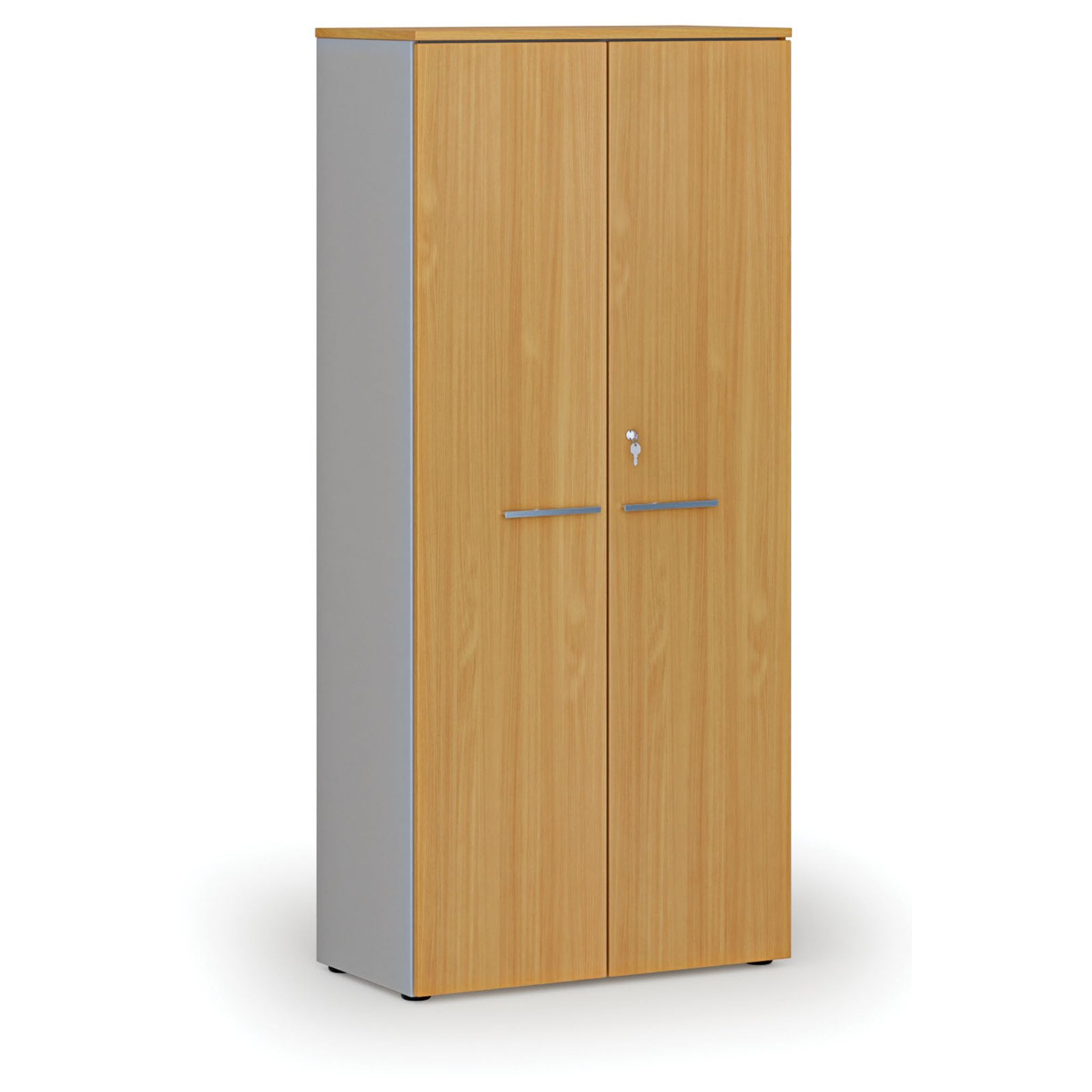 Büroschrank mit Tür PRIMO GRAY, 1781 x 800 x 420 mm, grau/Buche