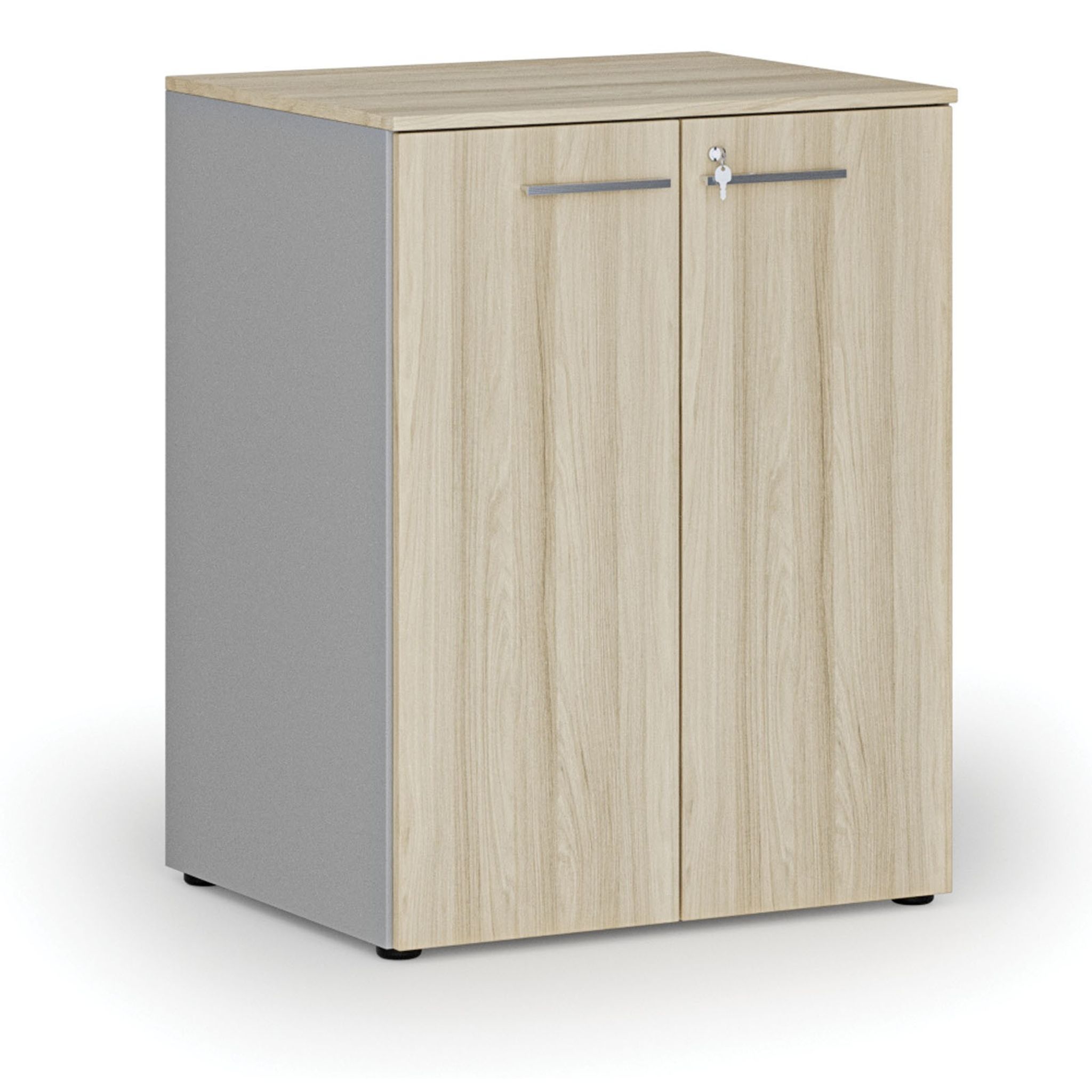 Büroschrank mit Tür PRIMO GRAY, 2 Einlegeböden, 1027 x 800 x 640 mm, Eiche grau/natur