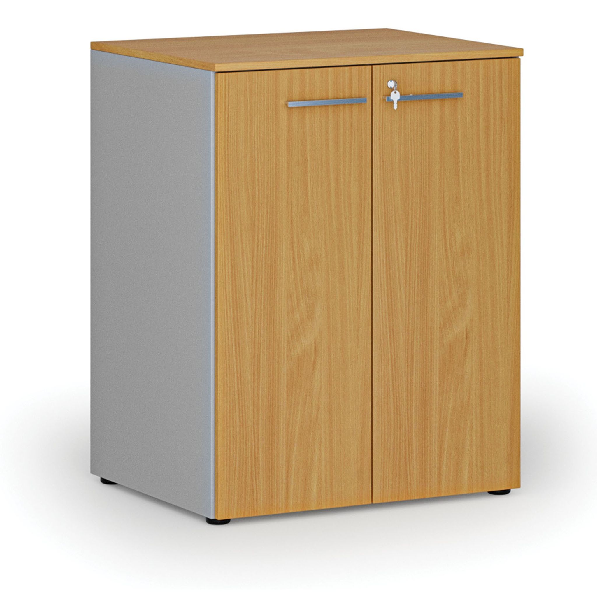Büroschrank mit Tür PRIMO GRAY, 2 Einlegeböden, 1027 x 800 x 640 mm, Grau/Buche