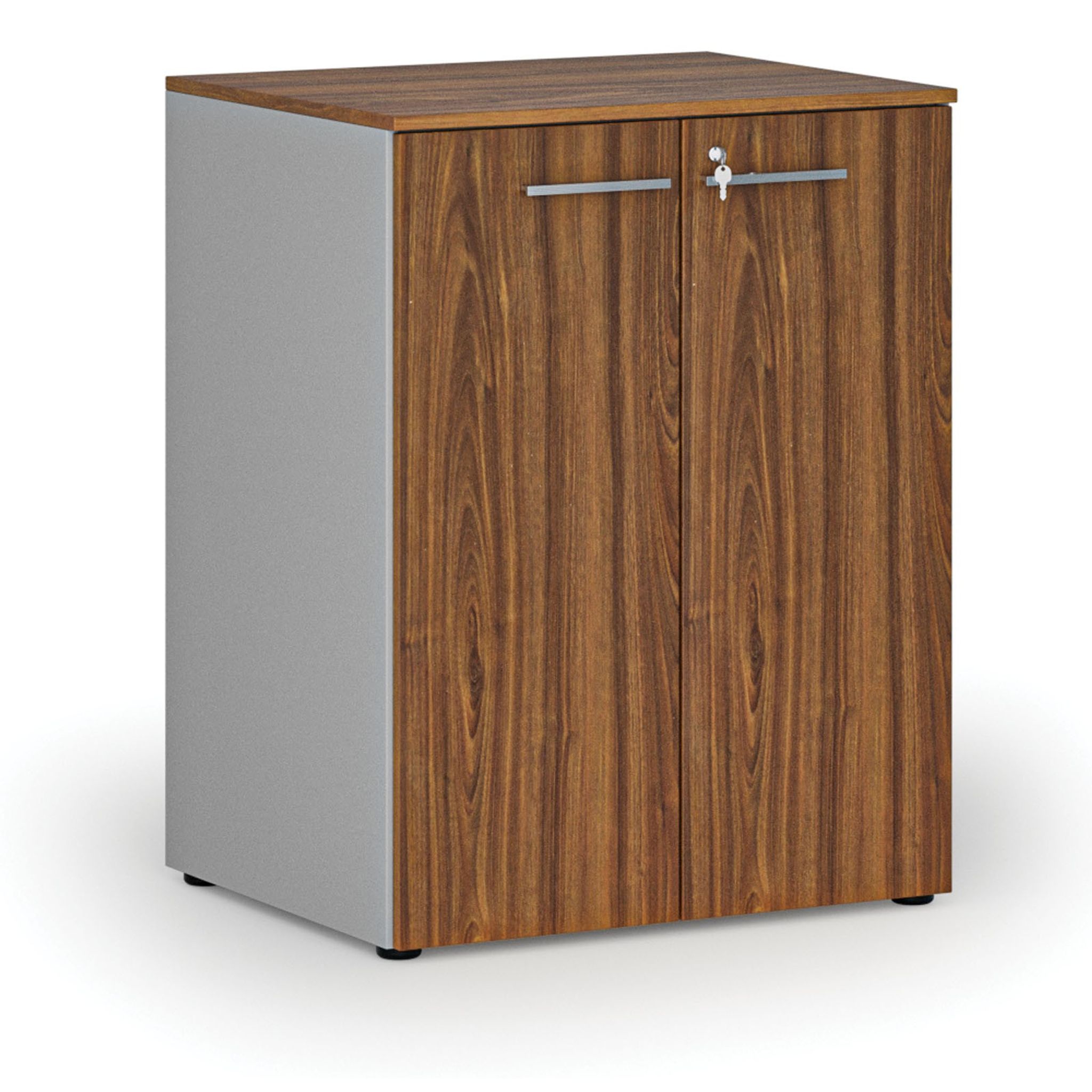Büroschrank mit Tür PRIMO GRAY, 2 Einlegeböden, 800 x 640 x 1027 mm, grau/Nussbaum