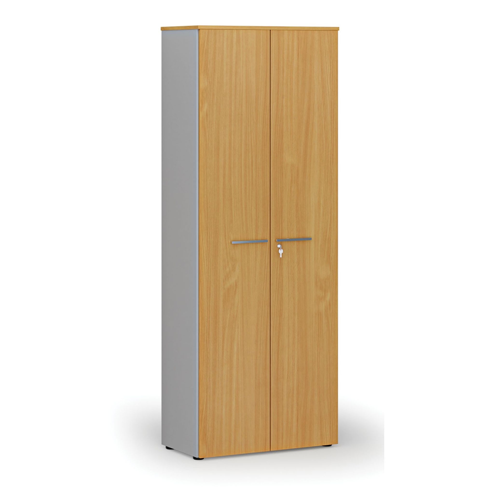 Büroschrank mit Tür PRIMO GRAY, 2128 x 800 x 420 mm, grau/Buche